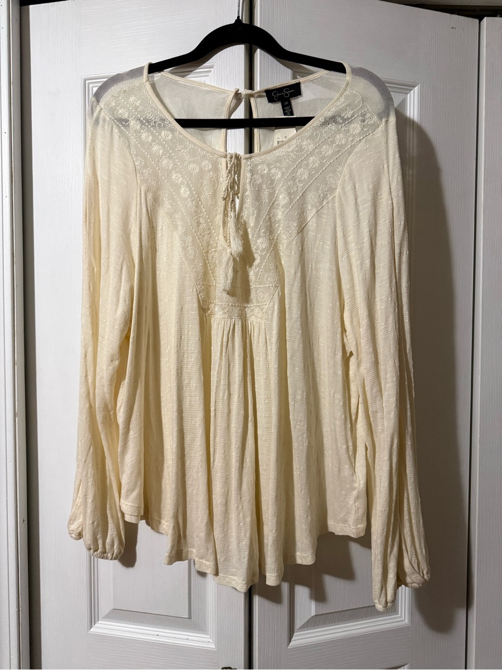 Jessica Simpson Ivory Cream Lace-Trim Textured Peasant Top -2X